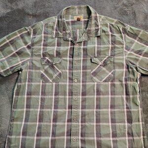 Sonoma Life + Style Green Gray Plaid Short Sleeve Button Up Shirt - XL
